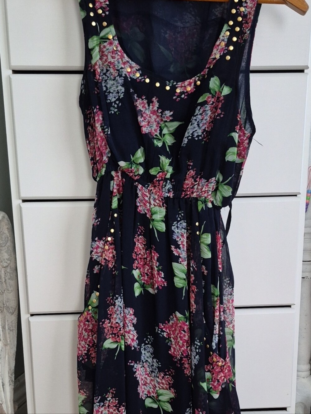 Heartbeat Navy Floral Sleeveless Dress with Pink Blossoms